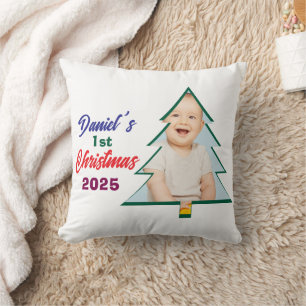 Coussin Photo d'un joli arbre Bébé garçon 1er Noël