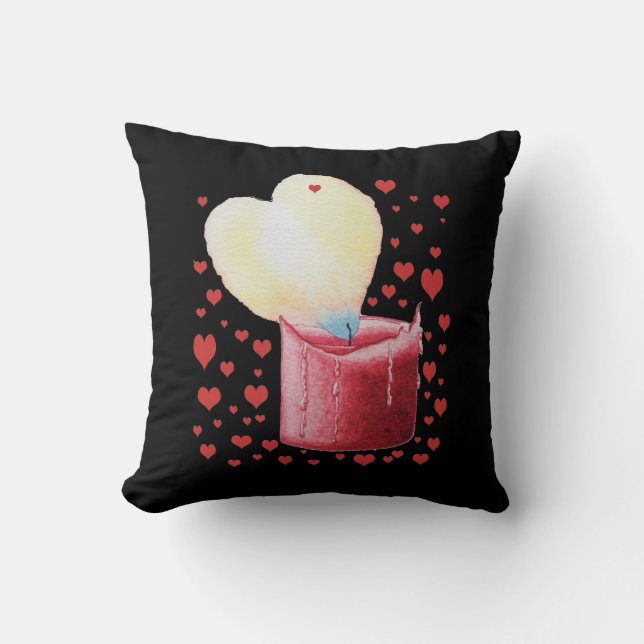 Coussin photo d'une bougie avec flamme en forme de coeur (Recto)