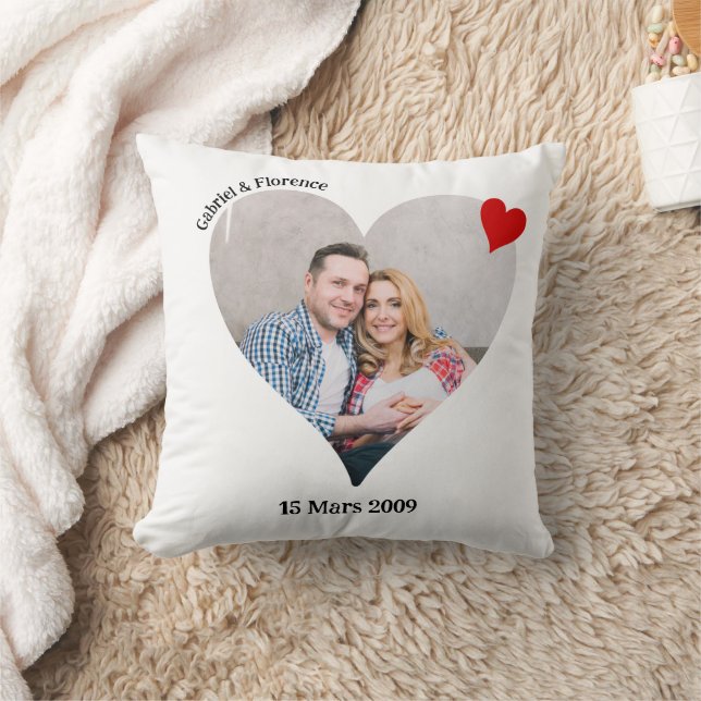 Coussin photo en forme de coeur personnalisé (Couverture)