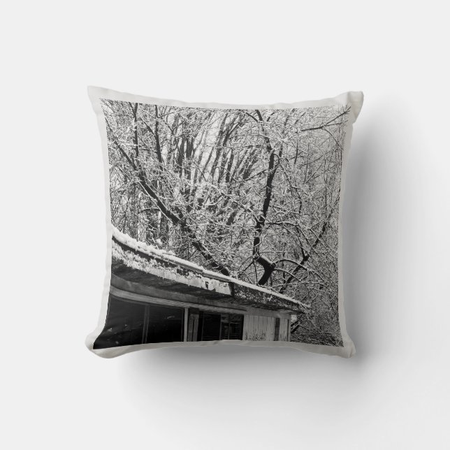 Coussin Photo en noir et blanc de la scène hivernale rusti (Recto)