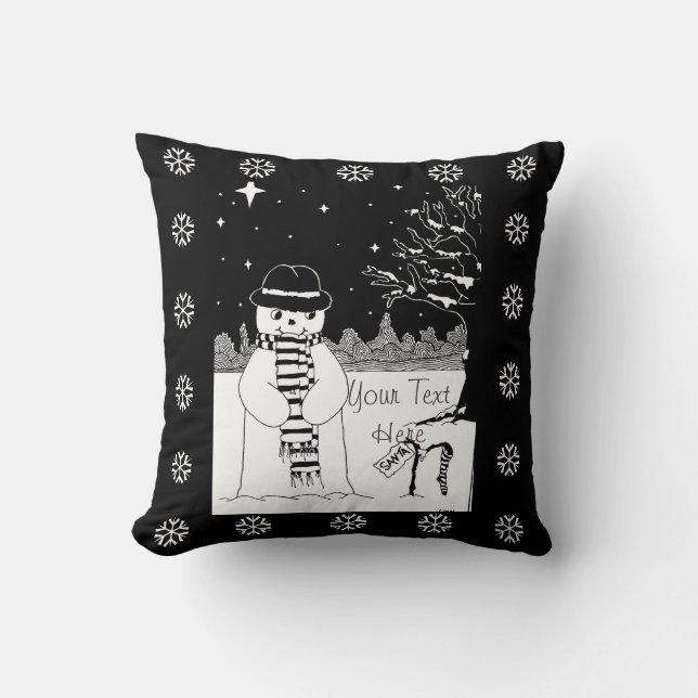 Coussin photo en noir et blanc mignon bonhomme de neige à  (Recto)