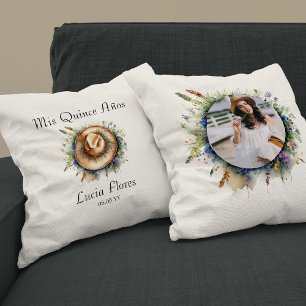 Coussin Photo encadré de fleur sauvage Cowgirl rustique
