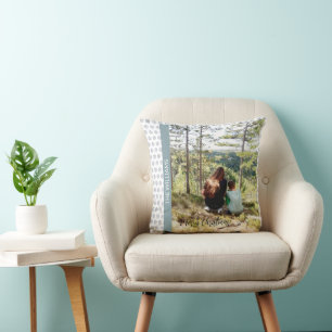 Coussin Photo encadré Noël Flocons Blanc Bleu