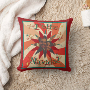 Coussin Photo et message de Noël Retro Feliz Navidad