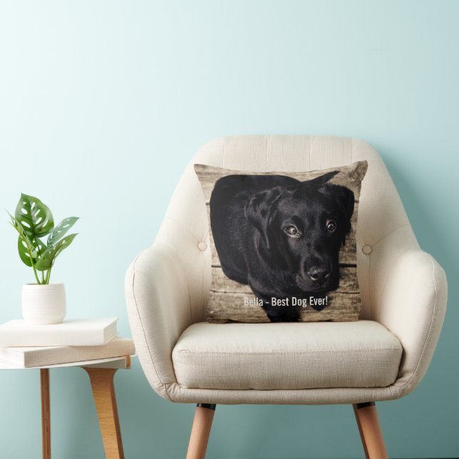 Coussin Photo et nom du chien du Black Lab personnalisé (Chaise)