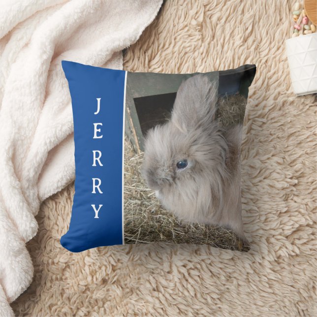 Coussin Photo et nom personnalisés de Blue Bunny Lover (Couverture)
