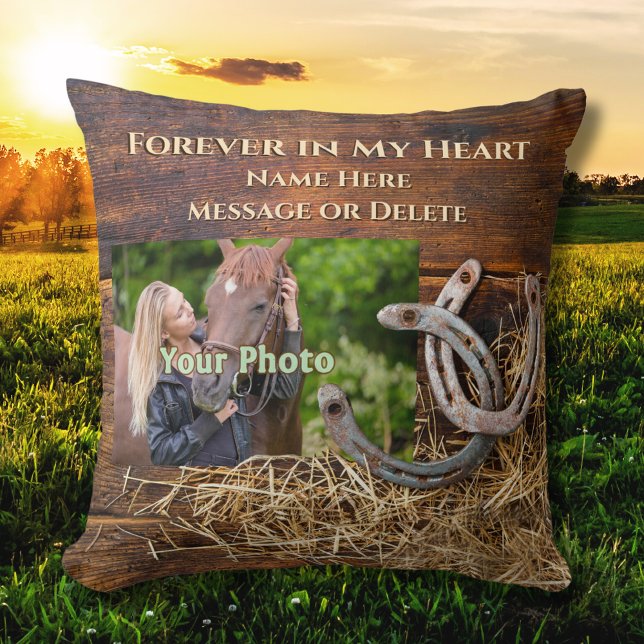 Coussin Photo et personnalisation, Cadeaux commémoratifs à (Horse Memorial Gifts. Horse memorial pillow with your horse photo. Sympathy gifts for horse lovers.)