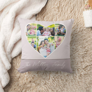 Coussin Photo FAMILLE moderne Collage Script Coeur avec no
