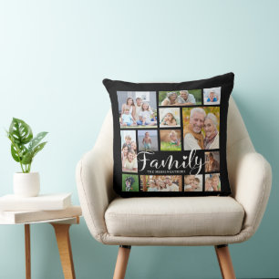 Coussin Photo FAMILLE moderne Collage Script Coeur noir