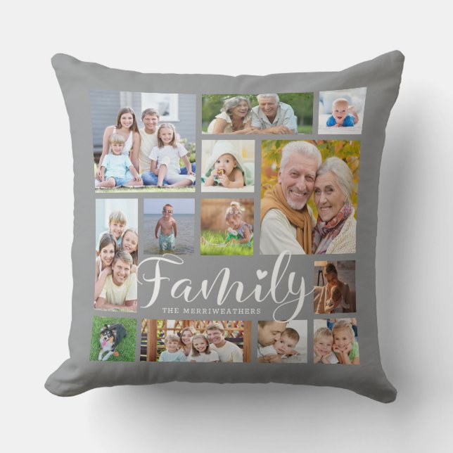 Coussin Photo FAMILLE moderne Collage Script Heart Grey (Recto)