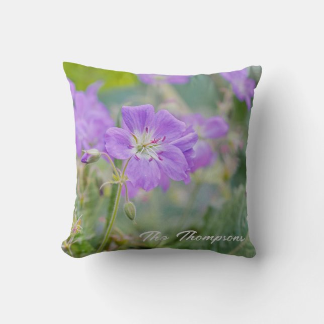 Coussin Photo Fleur sauvage De Geranium Violet Avec Nom De (Recto)