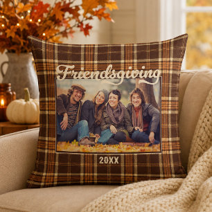 Coussin Photo Friendsgiving automne plaid rustique
