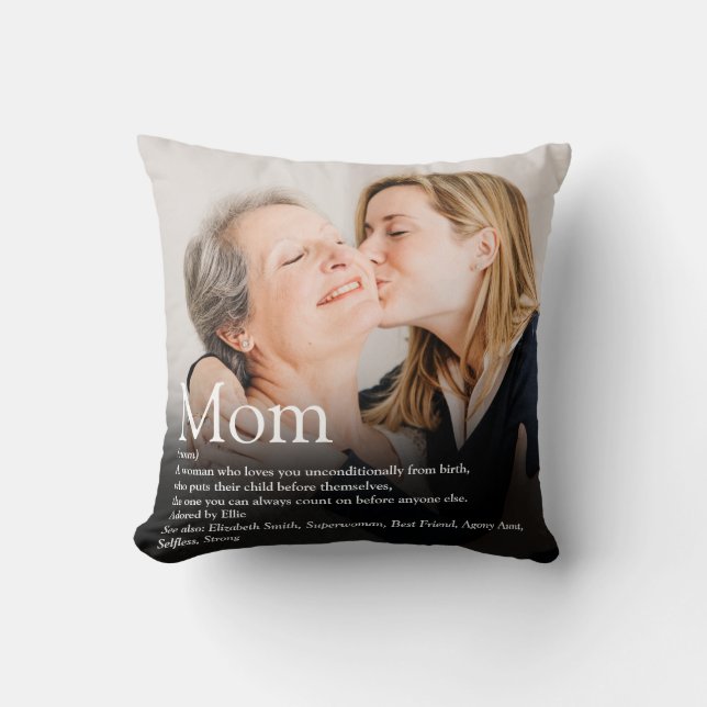 Coussin Photo Maman Mère Définition Citation Rose (Recto)