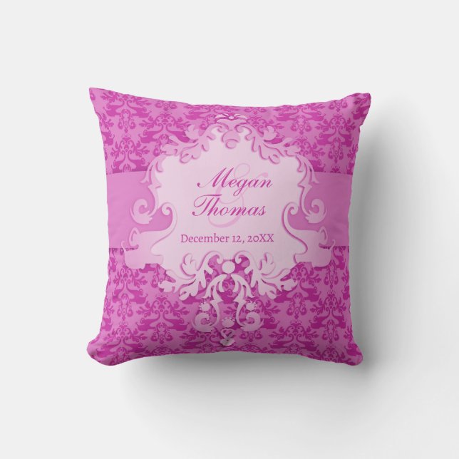 Coussin photo mariage de Damask mauve (Recto)