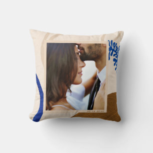 Coussin Photo Mariage personnalisée Modern Earthy Blue
