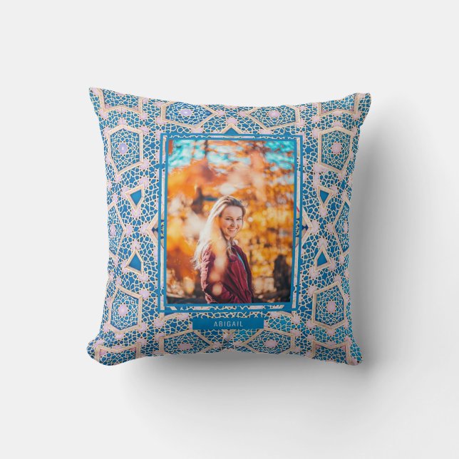 Coussin Photo Mosaic bleu et rose (Recto)