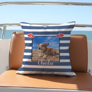 Coussin Photo nautique Décor de bateau Coeurs Bleu Blancs 