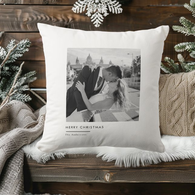Coussin Photo Noir & Blanc moderne Noël Elégant Cadeau (Créateur téléchargé)