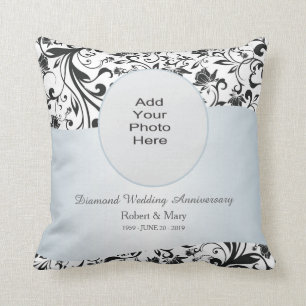 Coussin Photo noire d'anniversaire de mariage de remous