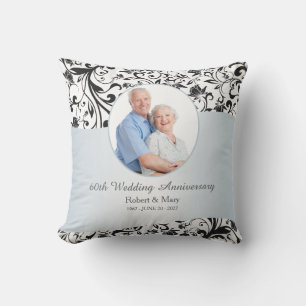 Coussin Photo noire d'anniversaire de mariage de remous
