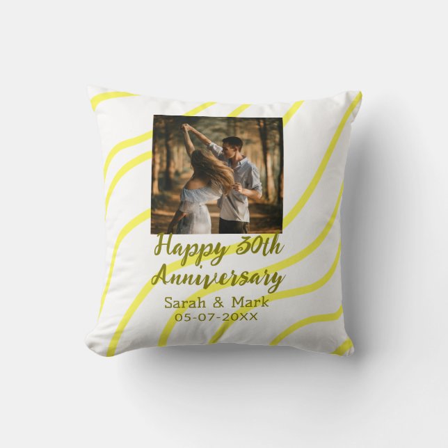 Coussin Photo or jaune 30 ans de mariage nom  (Recto)