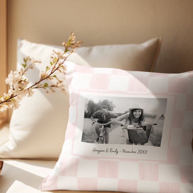 Coussin Photo personnalisé damier rose (Créateur téléchargé)