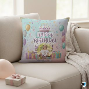 Coussin Photo personnalisé Joyeux Anniversaire, Nom person