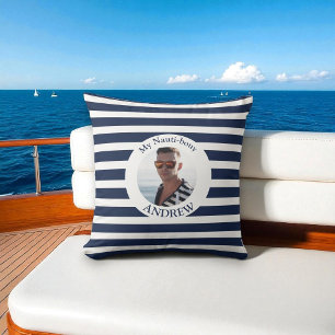 Coussin photo personnalisé Nautical Blue Stripe
