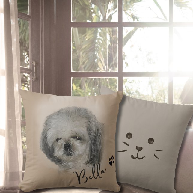 Coussin Photo personnalisée de chien Photo personnalisée d (Custom Dog Photo Image personalized Throw Pillow)