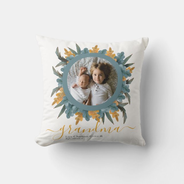 Coussin Photo personnalisée de la couronne verte orange de (Recto)