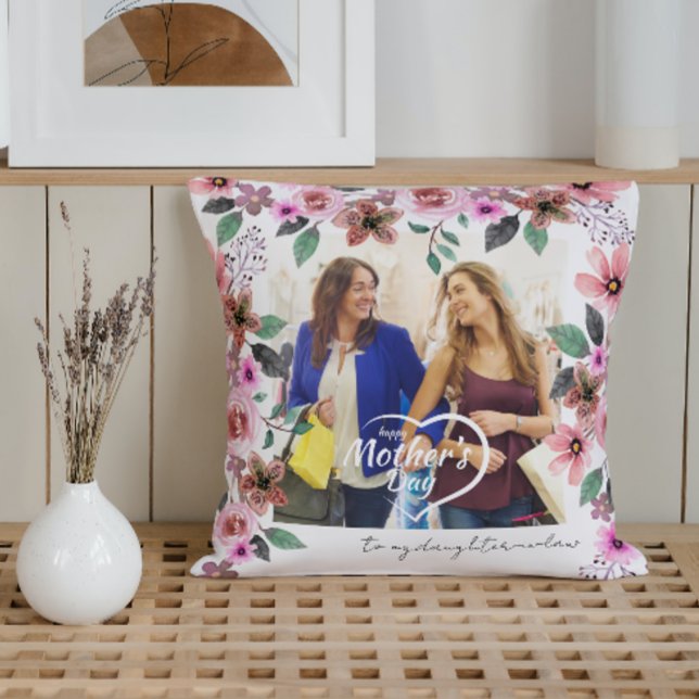 Coussin Photo personnalisée Fête des mères florales belle- (Créateur téléchargé)