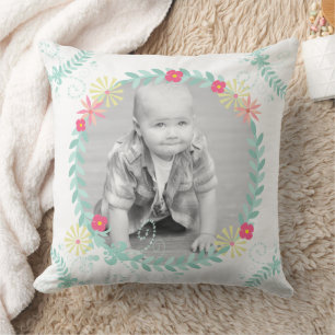 Coussin Photo personnalisée Garland Floral Baby
