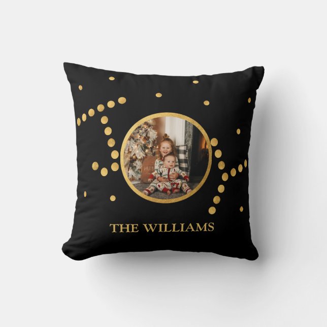 Coussin Photo personnalisée Gold noir Noël (Recto)