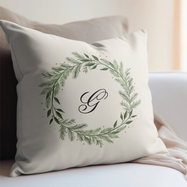 Coussin Photo personnalisée Monogramme Pine Wirlande cadea (Créateur téléchargé)