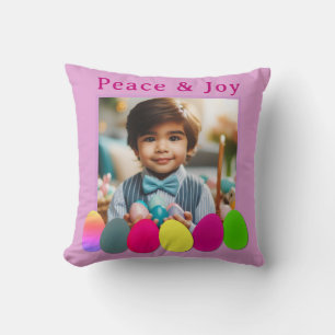 Coussin Photo personnalisée Oeufs colorés Paix Joie Pâques