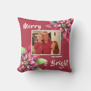 Coussin Photo Poinsettia Rouge Noël Fêtes
