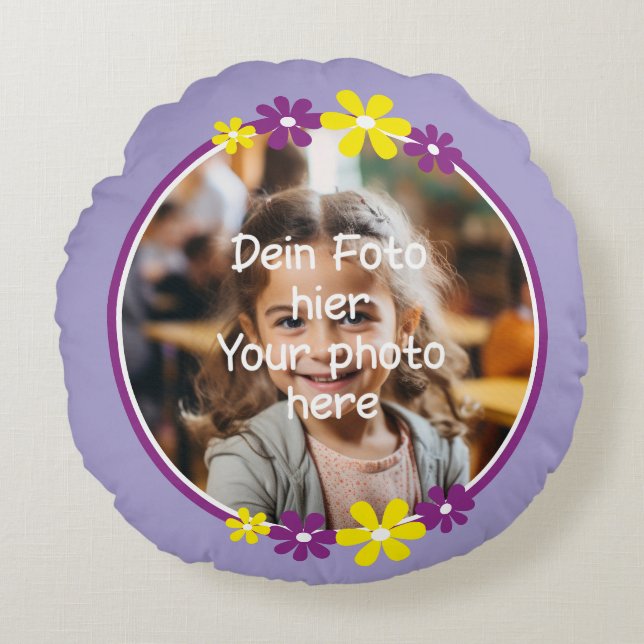 Coussin photo pour enfants lilas - Bordure de fleu (Devant)