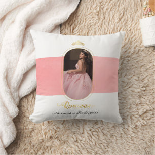 Coussin Photo rose or et Rose Quinceanera Kneeling