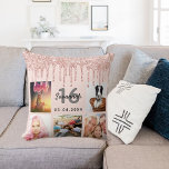 Coussin photo rose or parties scintillant 16e anniversaire<br><div class="desc">Un cadeau unique pour un Sweet 16, 16e anniversaire, célébrant sa vie avec un collage de 5 de vos propres photos, photos. Personnalisez et ajoutez son nom, 16 ans et une date. Un rose or féminin chic, arrière - plan de couleur rose vif. Lettres et chiffres gris et noirs. Décoré...</div>