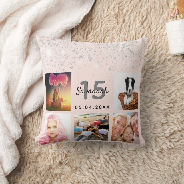 Coussin Photo rose or parties scintillant bleu rose Quince (Couverture)