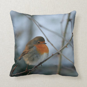 Coussin Photo rouge mignonne d'oiseau de sein de Robin