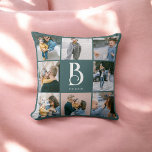 Coussin Photo Simple Chic Monogramme Turquoise<br><div class="desc">Collage photo et monogramme.</div>