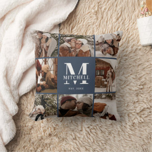 Coussin Photo simple moderne Collage photo de famille bleu