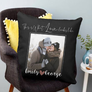 Coussin Photo tendance mignonne Black and White Love Nom d