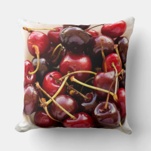Coussin Photographie de Cerises Rouges Fraîches dans un Bo