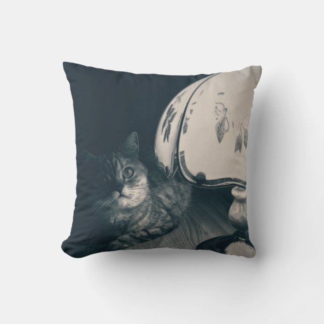 Coussin Photographie de chat et de lampe de style Noir (Recto)