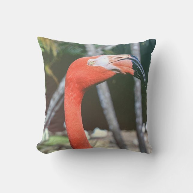 Coussin Photographie de closeup d'oiseau rouge à long cou (Recto)