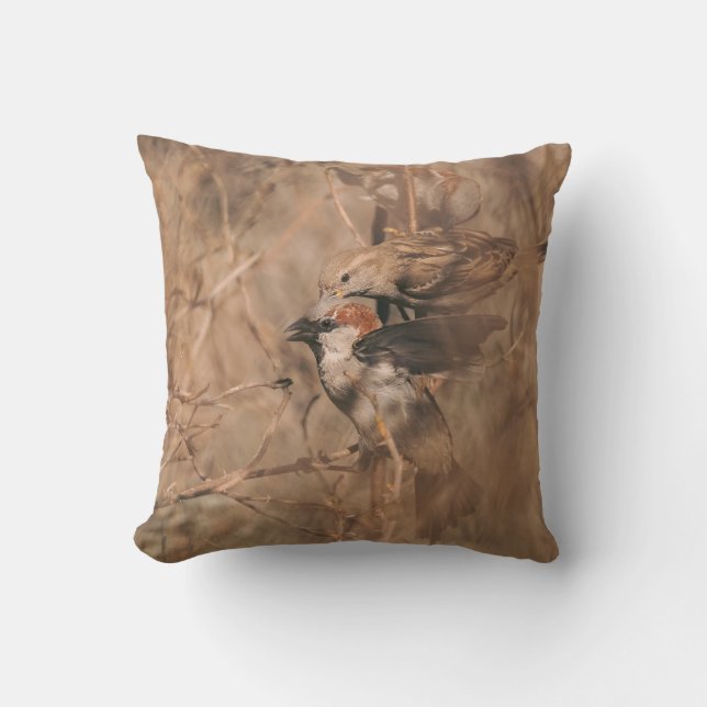 Coussin Photographie de faune sauvage de moineaux rustique (Recto)