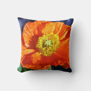 Coussin Photographie de pavot d'Islande orange