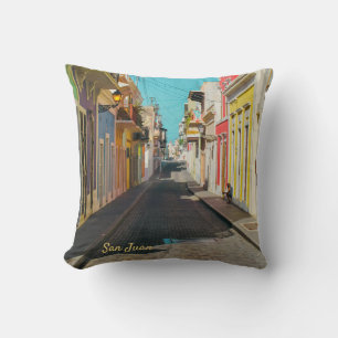 Coussin Photographie de rue pavée de vieux San Juan
